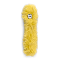 West Paw Rowdies Ivar yellow shaggy plush dog toy with long narrow body and cartoon eyes.