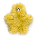West Paw Rowdies Leif yellow shaggy plush dog toy with fluffy outstretched arms and cartoon eyes.